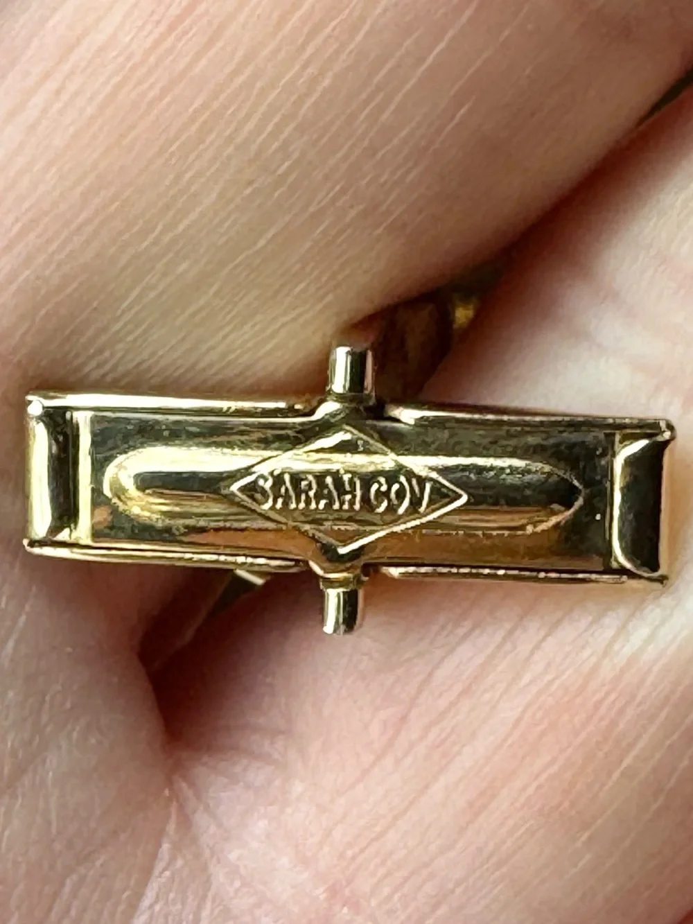 Vintage Sarah Coventry Gold Mens Cufflinks Faux Black Onyx Mid Century